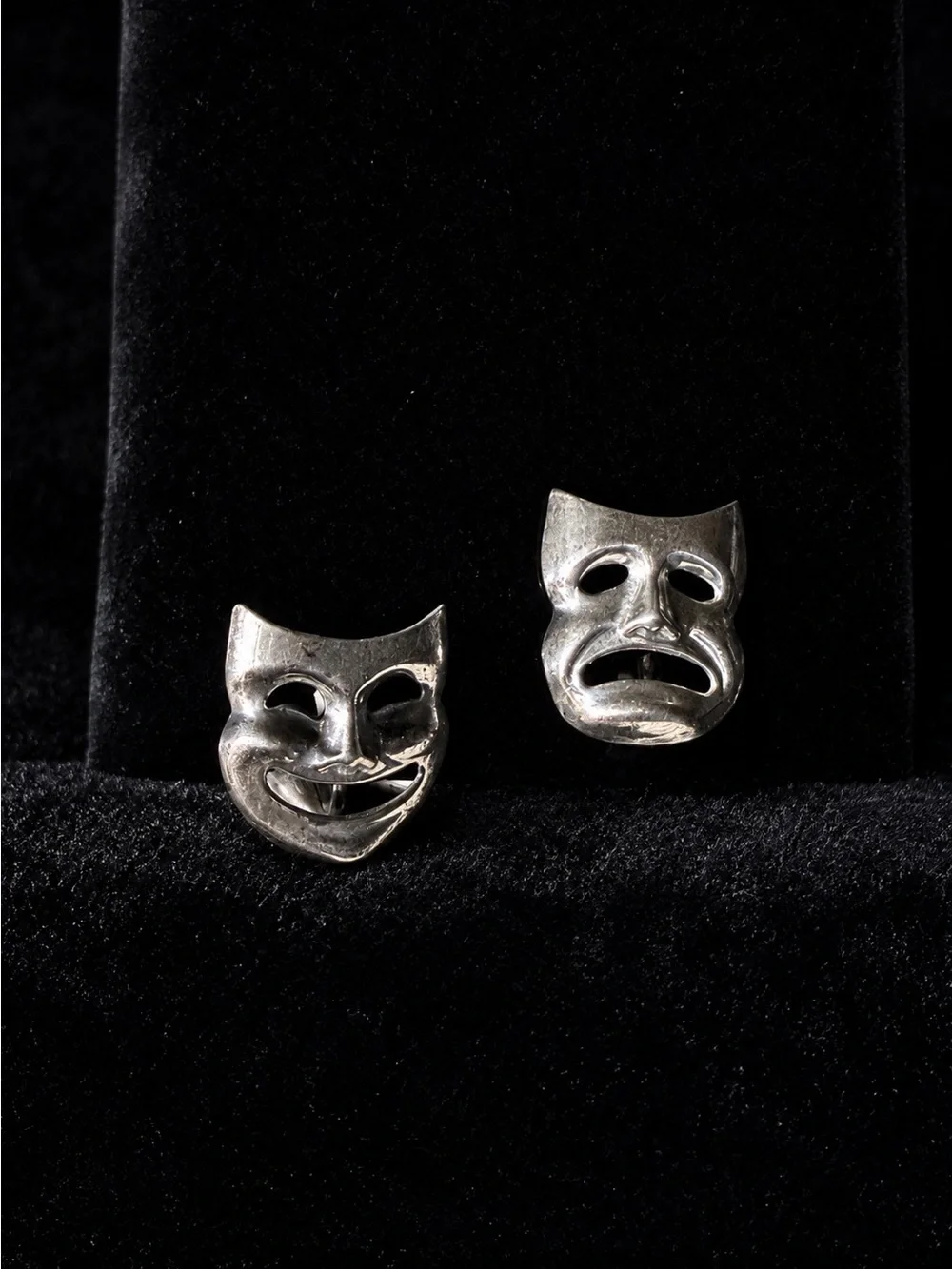 Beau Sterling Greek Comedy and Tragedy Mask Screw Back Earrings Vintage